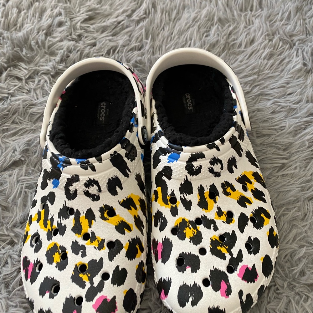 Leopard crocs.